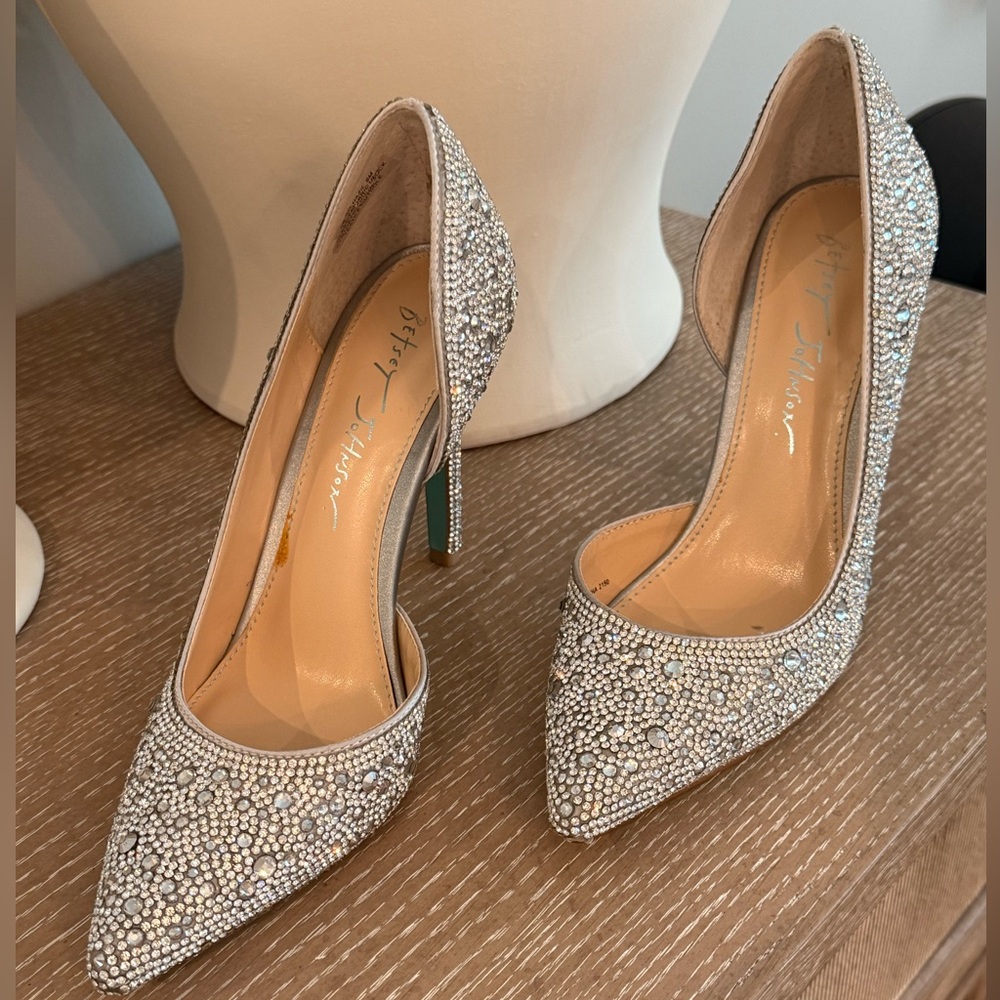 Silver Stiletto Heels with Glittering Rhinestones
